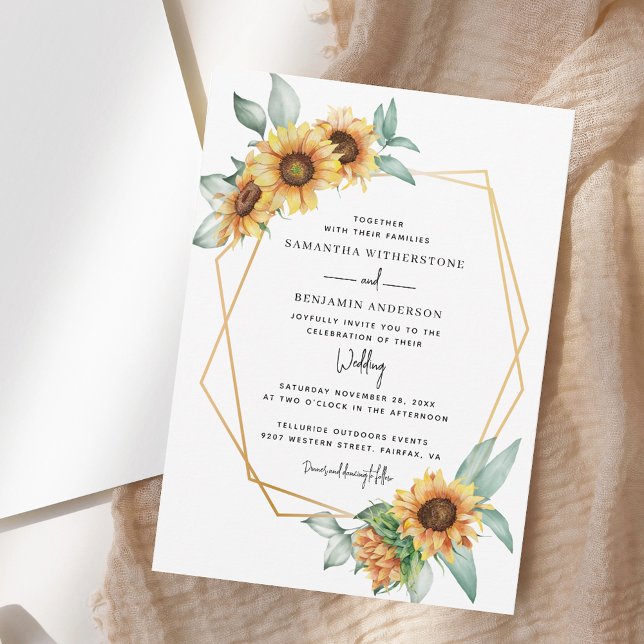 Sunflower Eucalyptus Greenery Watercolor Wedding Invitation (Sunflower Eucalyptus Greenery Watercolor Wedding Invitation)