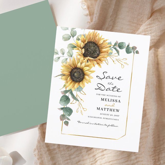 Sunflower Eucalyptus Greenery Weddin Save The Date (Sunflower Eucalyptus Greenery Wedding Save The Date)