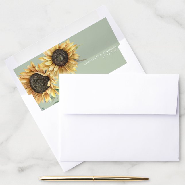 Sunflower Eucalyptus Greenery Wedding Envelope Liner (Desk)