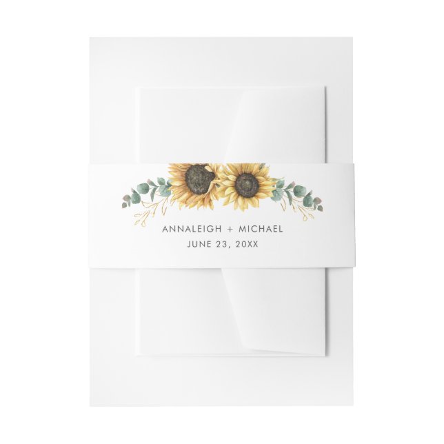 Sunflower Eucalyptus Greenery Wedding Invitation Belly Band (Front Example)