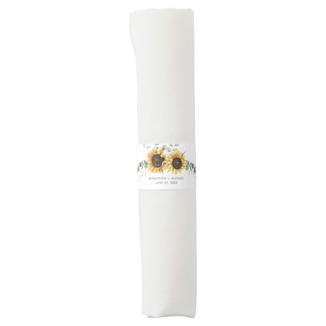Sunflower Eucalyptus Greenery Wedding Reception Napkin Bands (Front)