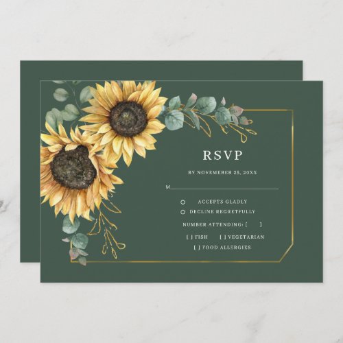 Sunflower Eucalyptus Greenery Wedding RSVP Card