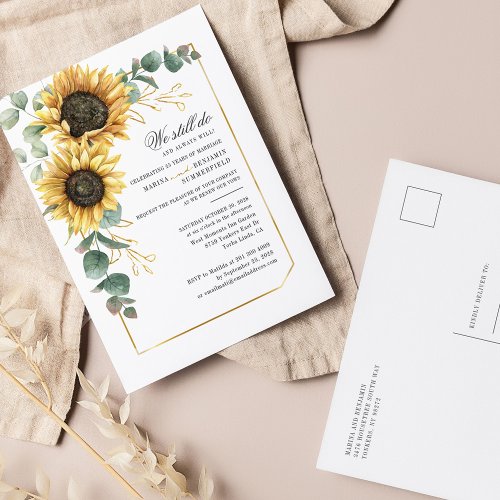 Sunflower Eucalyptus Greenery Wedding Vow Renewal Invitation Postcard