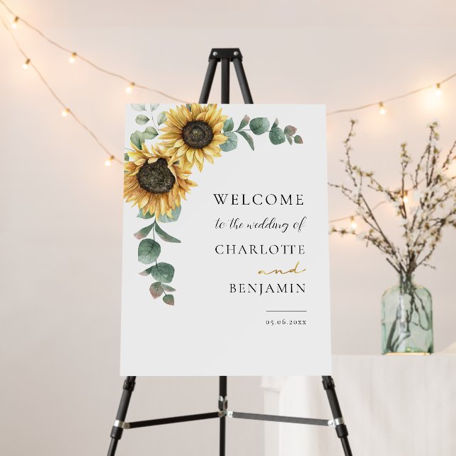 Sunflower Eucalyptus Greenery Wedding Welcome Foam Board (In Situ (Stand))