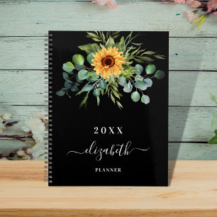 Sunflower eucalyptus greenry black name 2025 planner