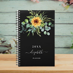 Sunflower eucalyptus greenry black name 2026 planner