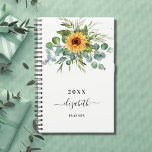 Sunflower eucalyptus greenry script name 2024 planner<br><div class="desc">A white background.  Decorated with sunflowers,  eucalyptus greenery.  Add a name,  text. The name is written with a modern hand lettered style script with swashes. 
To keep the swashes only delete the sample name,  leave the spaces or emoji's in front and after the name.</div>