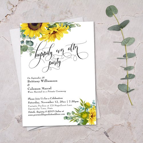 Sunflower Eucalyptus Happily Ever After Party Invitation