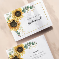Sunflower Eucalyptus Leaves Be My Bridesmaid Card