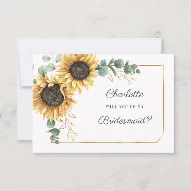 Sunflower Eucalyptus Leaves Be My Bridesmaid Invitation (Front)