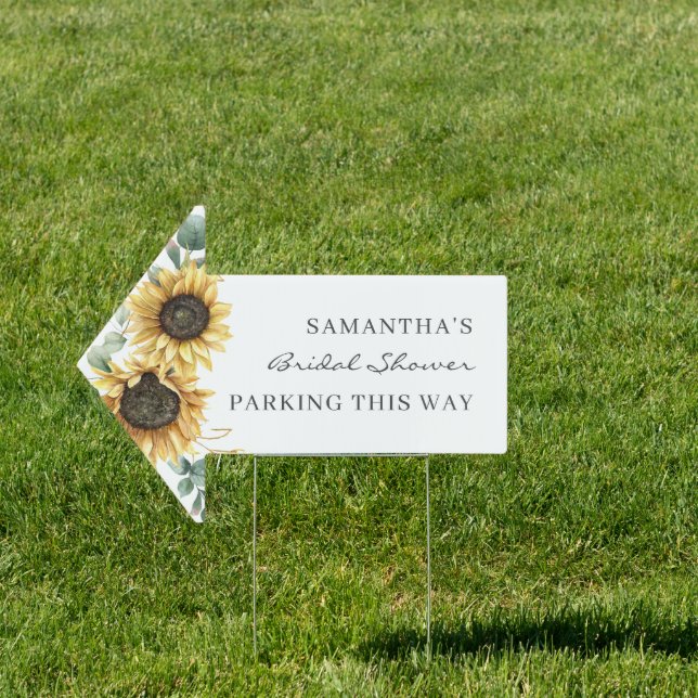 Sunflower Eucalyptus Leaves Bridal Shower Parking Sign (Insitu)