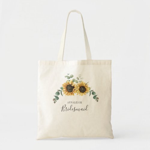 Sunflower Eucalyptus Leaves Bridesmaid Custom Tote Bag