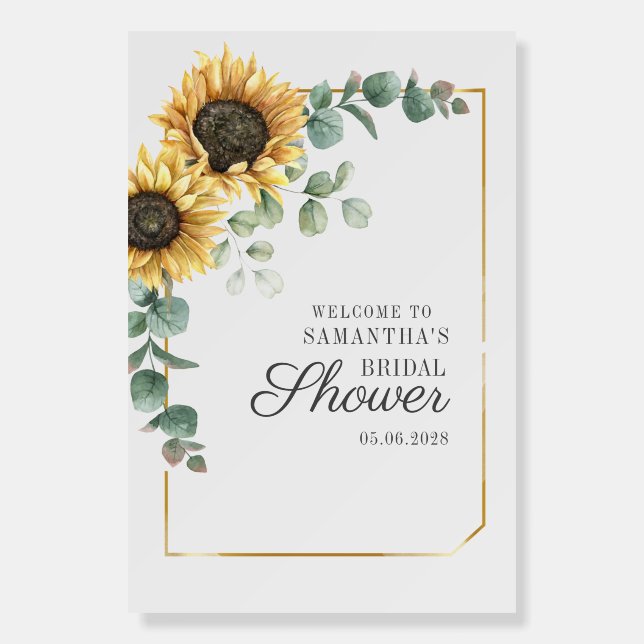 Sunflower Eucalyptus Leaves Floral Bridal Shower Foam Board (Front)