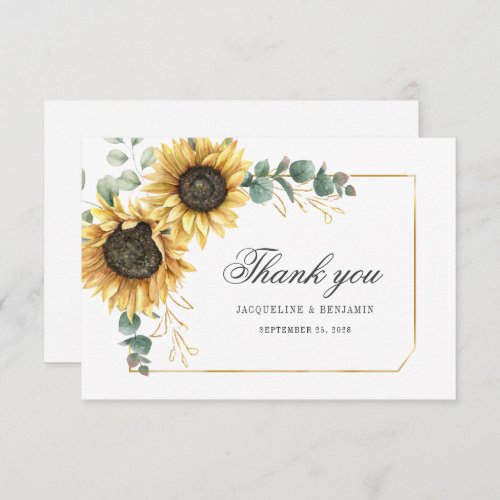 Sunflower Eucalyptus Leaves Geometric Wedding Thank You Card