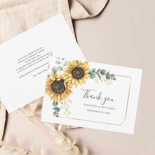 Sunflower Eucalyptus Leaves Geometric Wedding Thank You Card