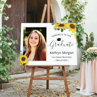 Sunflower Eucalyptus Leaves Graduation Party Photo Foam Board
