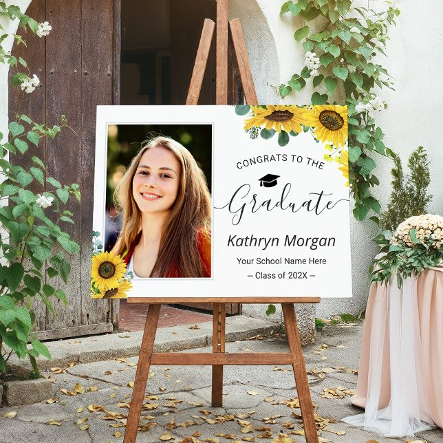 Sunflower Eucalyptus Leaves Graduation Party Photo Foam Board (Creator Uploaded)