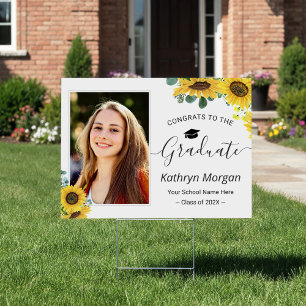 Sunflower Eucalyptus Leaves Graduation Party Photo Sign
