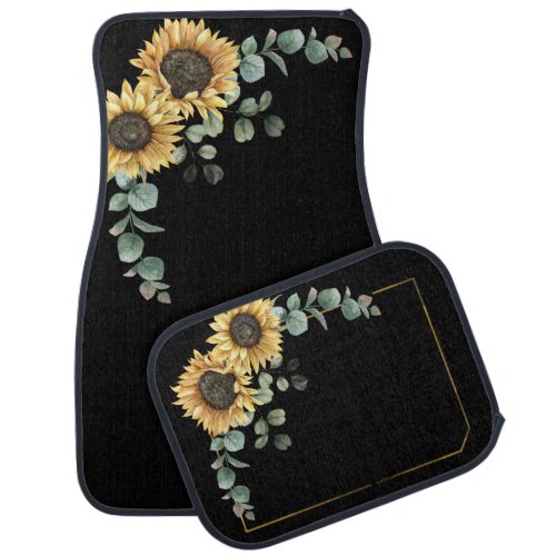 Sunflower Eucalyptus Leaves Modern Floral Car Floor Mat