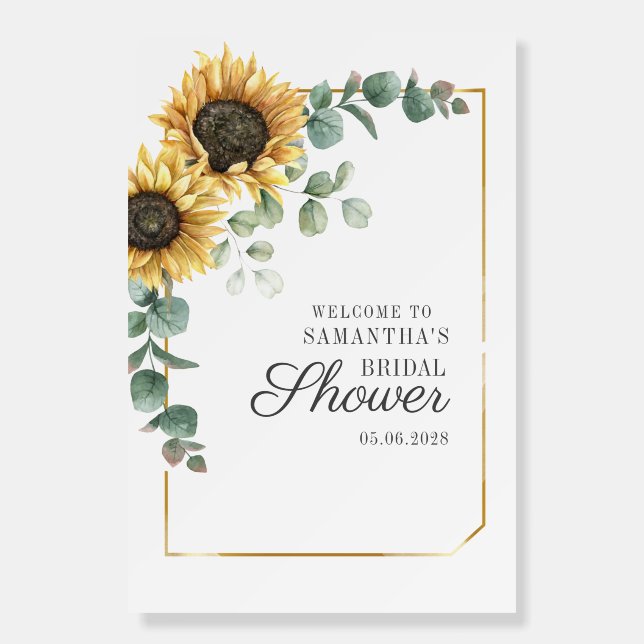 Sunflower Eucalyptus Leaves Script Bridal Shower Foam Board (Front)