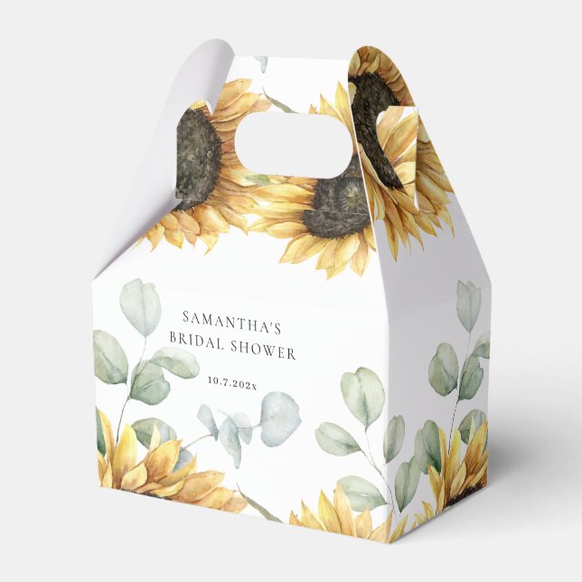 Sunflower Eucalyptus Love in Bloom Bridal Shower Favor Boxes (Front Side)