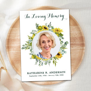 Sunflower Eucalyptus Memorial Sympathy Funeral Thank You Card