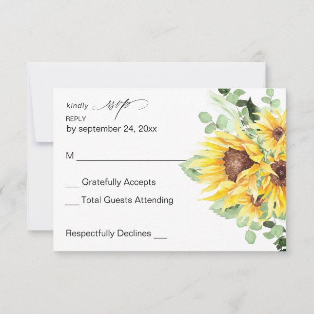 Sunflower & Eucalyptus MOD Floral no Meal RSVP Card (Front)