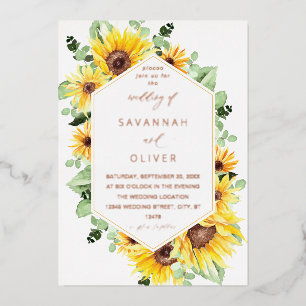 Sunflower & Eucalyptus MOD Floral Wedding Foil Invitation