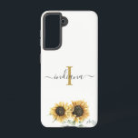 Sunflower Eucalyptus Monogram Script Modern Samsung Galaxy S21 Case<br><div class="desc">Sunflower Eucalyptus Monogram Script Modern Samsung Galaxy S21 Case</div>