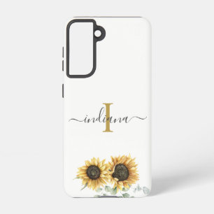 Sunflower Eucalyptus Monogram Script Modern Samsung Galaxy S21 Case