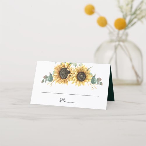Sunflower Eucalyptus Names and Date Wedding Place Card