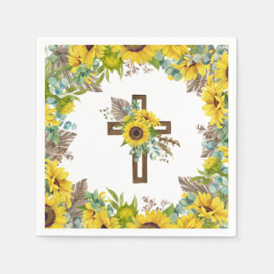 Sunflower Eucalyptus Palm Boho Cross Baptism Napkins