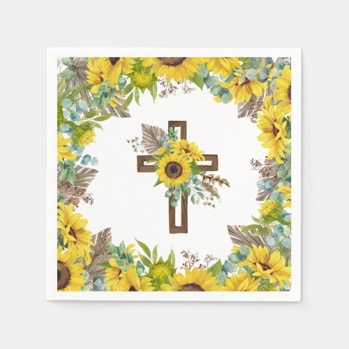 Sunflower Eucalyptus Palm Boho Cross Baptism