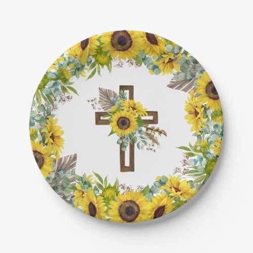 Sunflower Eucalyptus Palm Boho Cross Baptism
