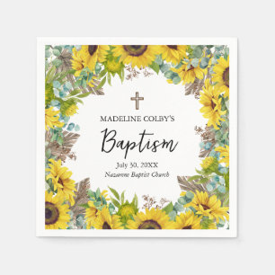 Sunflower Eucalyptus Palm Boho Square Baptism Napkins