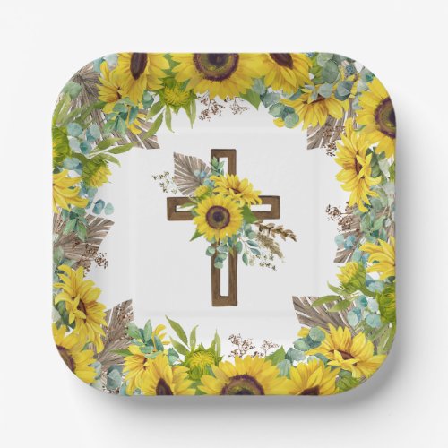 Sunflower Eucalyptus Palm Boho Square Baptism