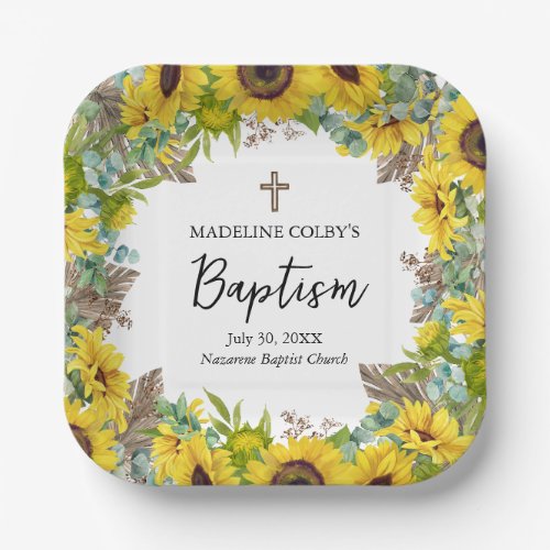 Sunflower Eucalyptus Palm Boho Square Baptism