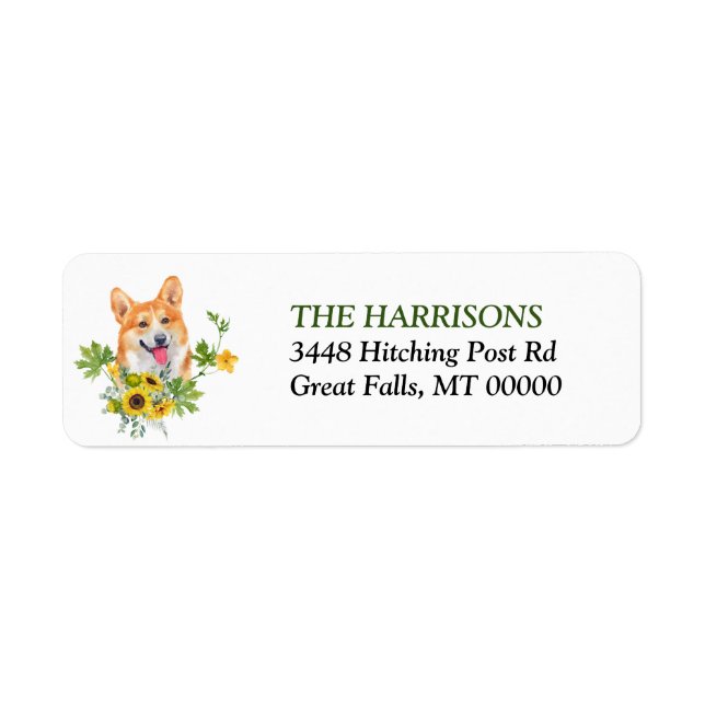 Sunflower Eucalyptus Pembroke Welsh Corgi Dog Label (Front)