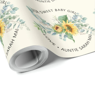 Sunflower Eucalyptus Personalized Baby Shower Wrapping Paper