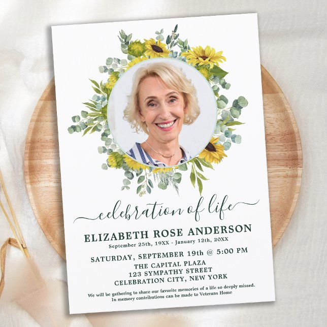 Sunflower Eucalyptus Photo Celebration Of Life Invitation (Creator Uploaded)