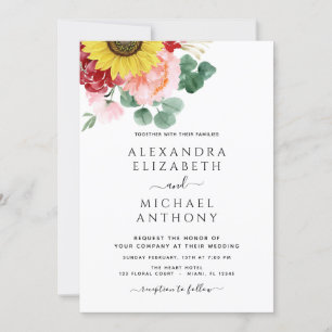 Sunflower Eucalyptus Photo Country Wedding Invitation