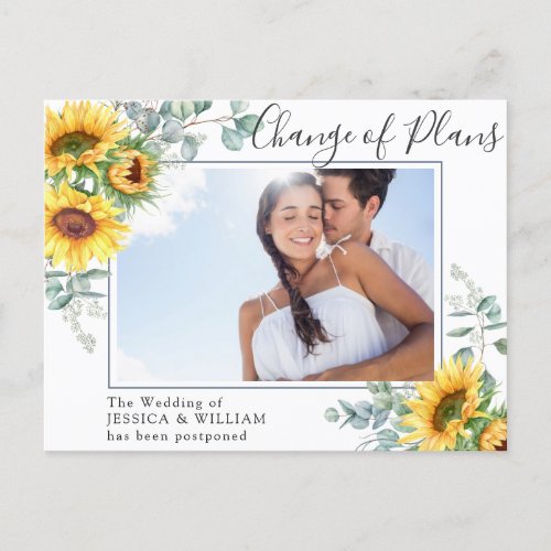 Sunflower Eucalyptus PHOTO Wedding Change of Plans Postcard