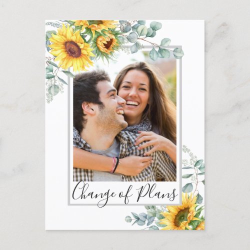 Sunflower Eucalyptus PHOTO Wedding Change of Plans Postcard