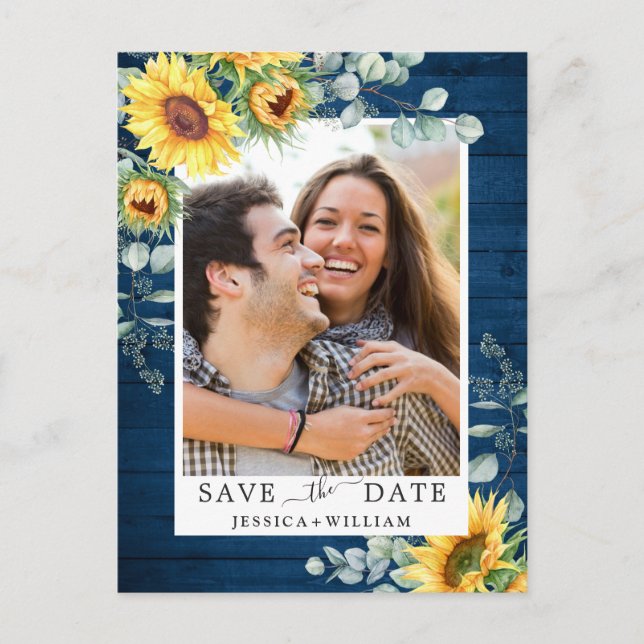 Sunflower Eucalyptus PHOTO Wedding Save the Date  Postcard (Front)