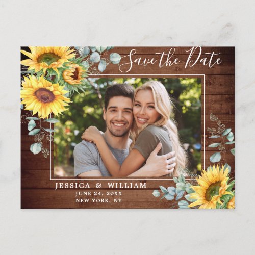 Sunflower Eucalyptus PHOTO Wedding Save the Date Postcard