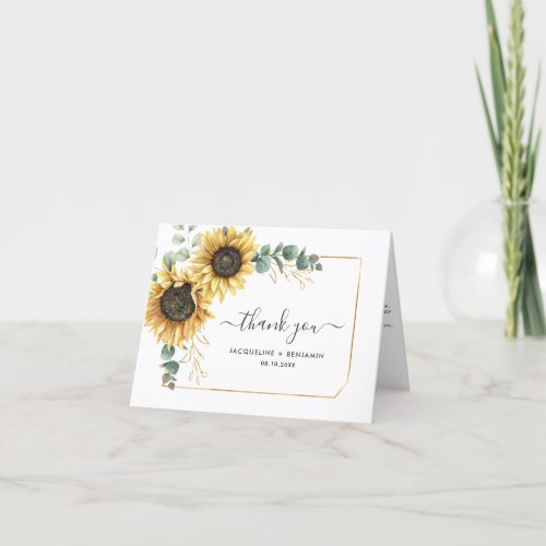 Sunflower Eucalyptus Photo Wedding Thank You Card