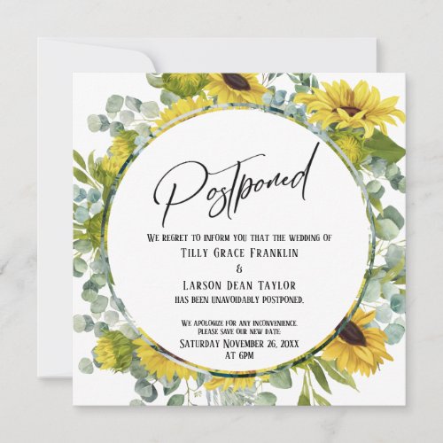 Sunflower Eucalyptus Postponed Wedding Card