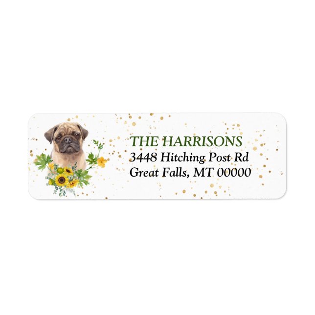 Sunflower Eucalyptus Pug Return Address Label (Front)