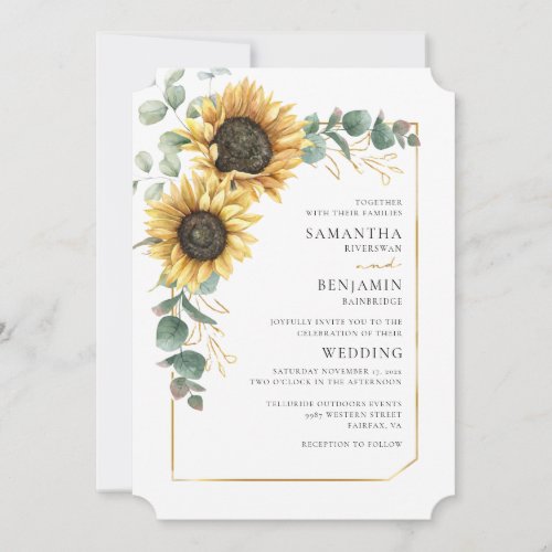 Sunflower Eucalyptus QR Code All_in_One Wedding Invitation