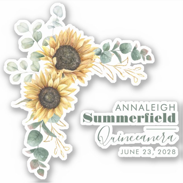 Sunflower Eucalyptus Quinceanera 15th Birthday Sticker (Front)